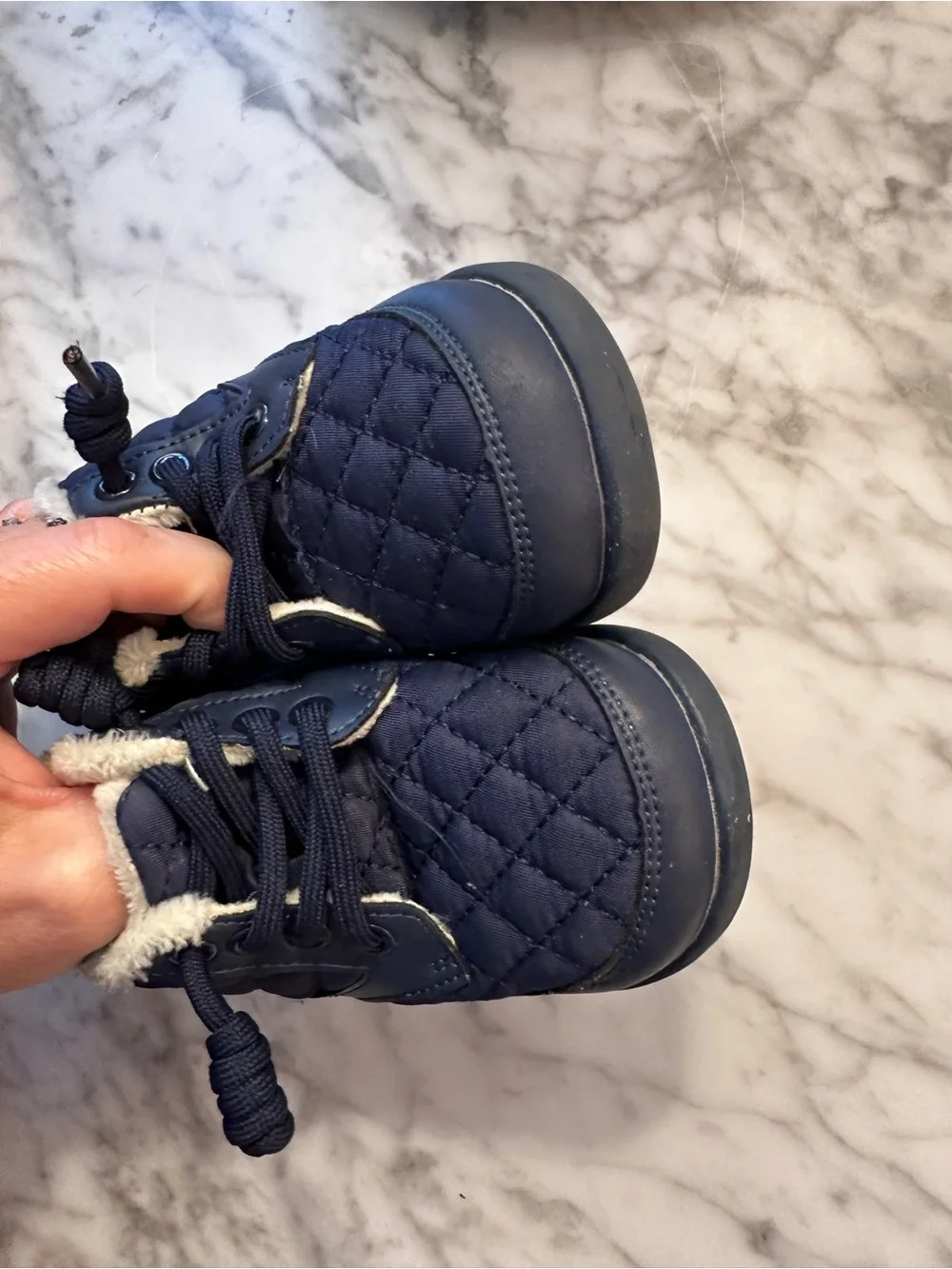 Toddler Quilted Navy Winter Boots with Faux Fur Lining size 5